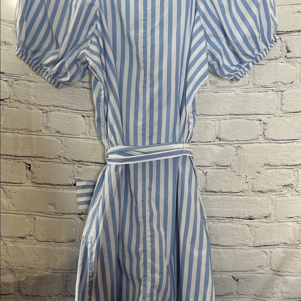 J.Crew Blue & White Striped Button-Front Midi Dress with Puff Sleeves Medium - Picture 9 of 11